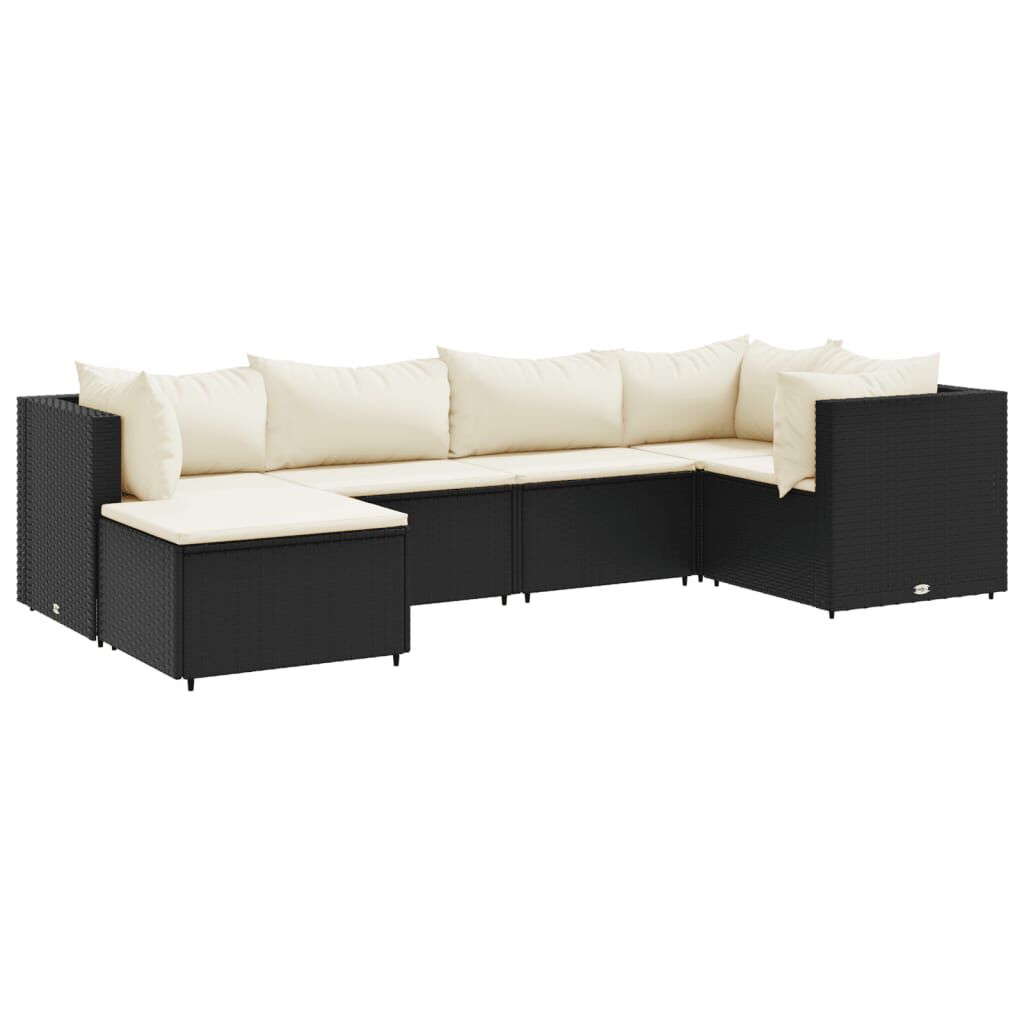 vidaXL 6 Piece Garden Lounge Set with Cushions Black Poly Rattan