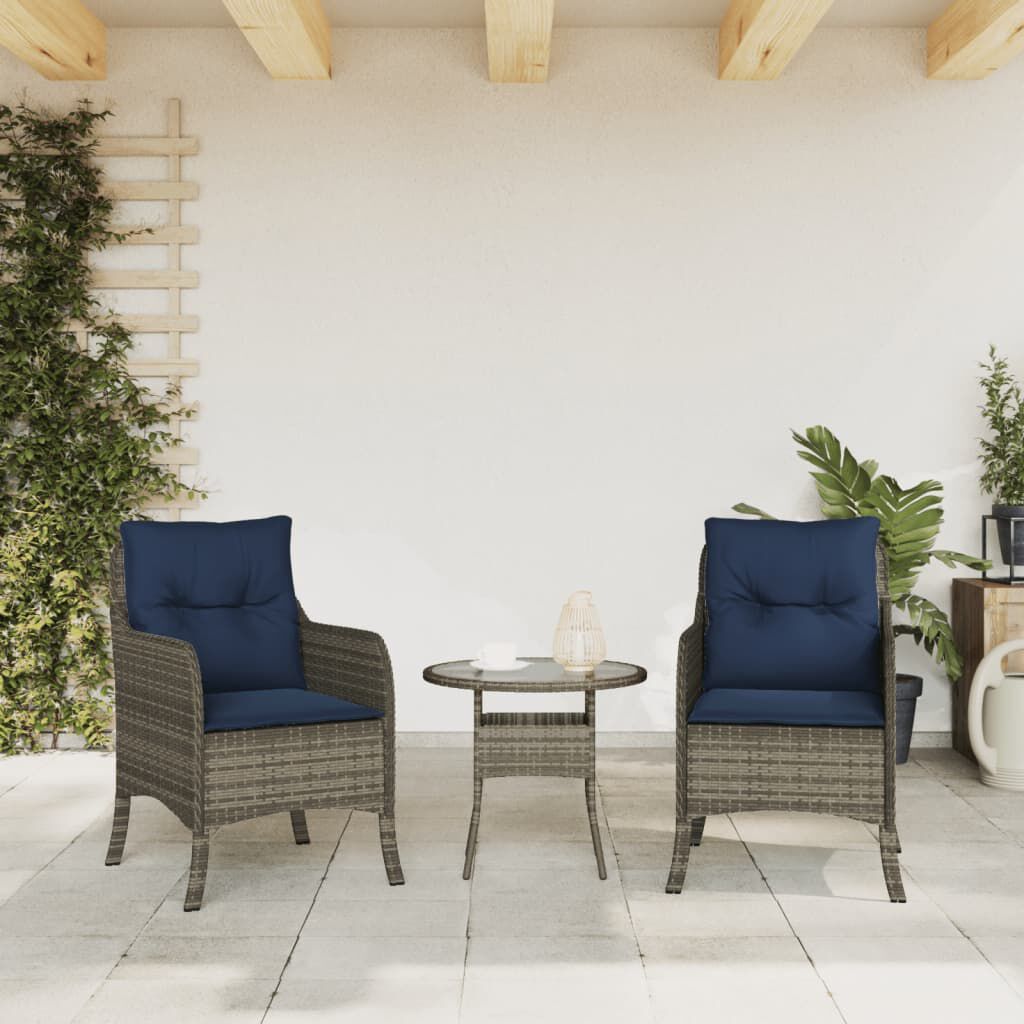 vidaXL Garden Chairs with Cushions 2 pcs Grey Poly Rattan