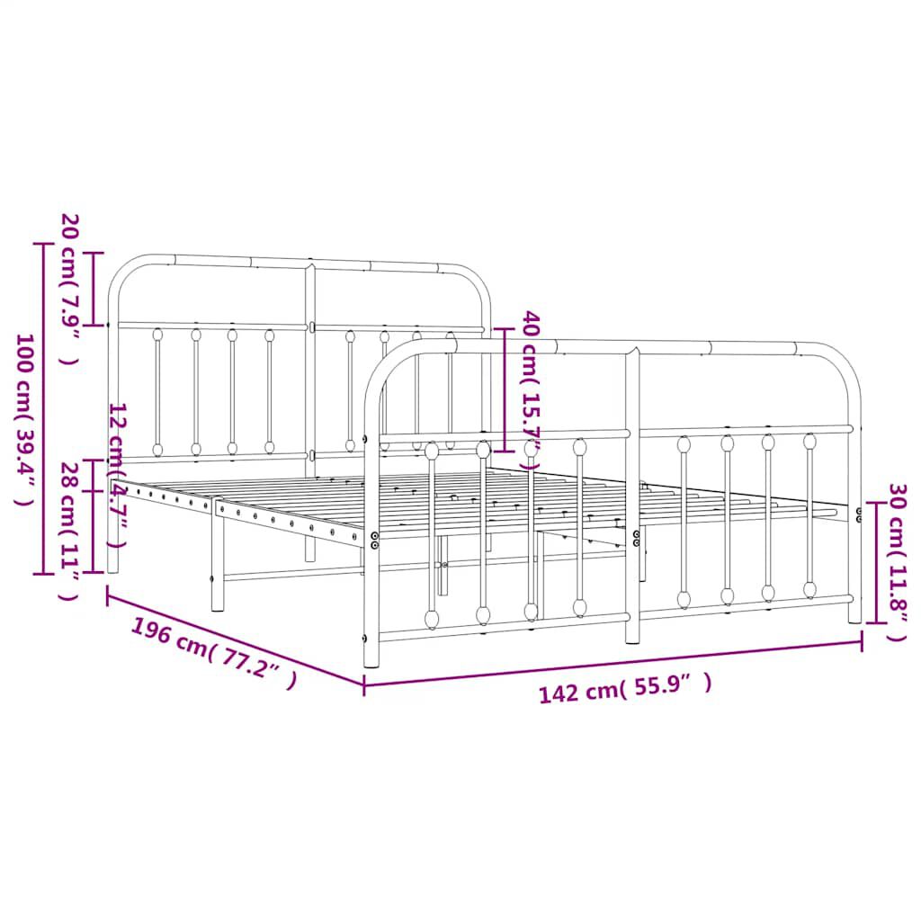 vidaXL Metal Bed Frame without Mattress with Footboard White 135x190cm