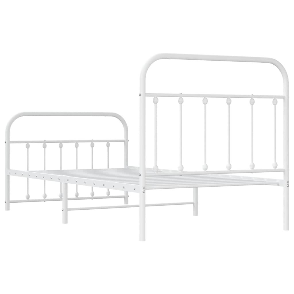 vidaXL Metal Bed Frame without Mattress with Footboard White 100x190cm