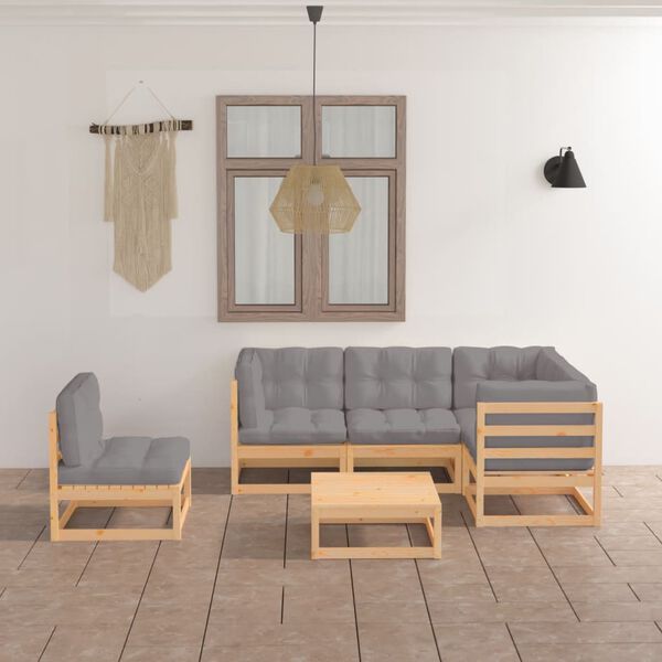 vidaXL 6 Piece Garden Lounge Set with Cushions Solid Pinewood