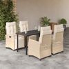 vidaXL 5 Piece Garden Dining Set with Cushions Beige Poly Rattan