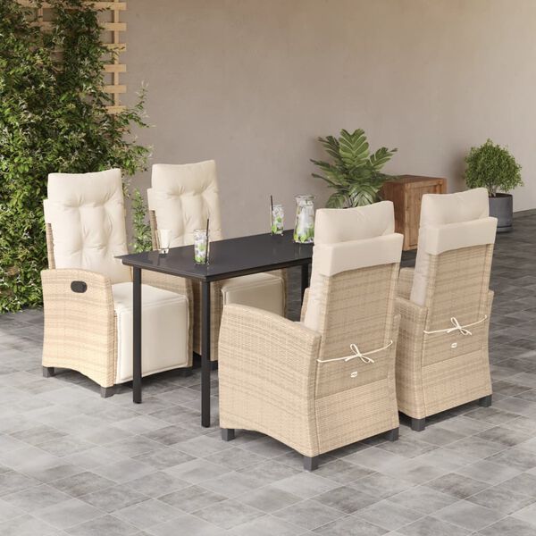 vidaXL 5 Piece Garden Dining Set with Cushions Beige Poly Rattan