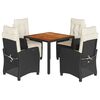 vidaXL 5 Piece Garden Dining Set with Cushions Black Poly Rattan
