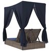 vidaXL Double Sun Lounger with Roof and Curtains Grey Poly Rattan