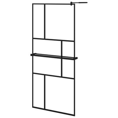 vidaXL Walk-in Shower Wall with Shelf Black 90x195 cm ESG Glass&Aluminium