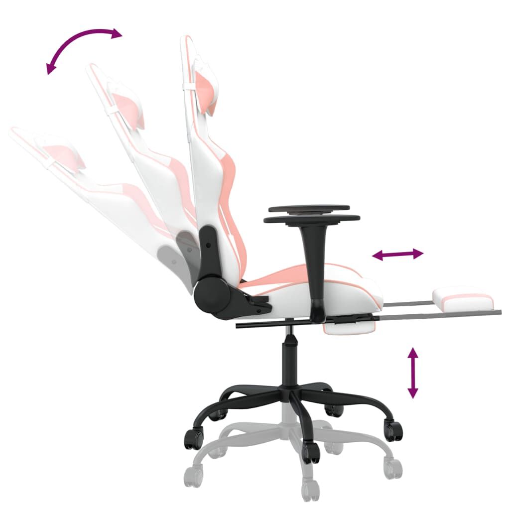 vidaXL Gaming Chair with Footrest White and Pink Faux Leather