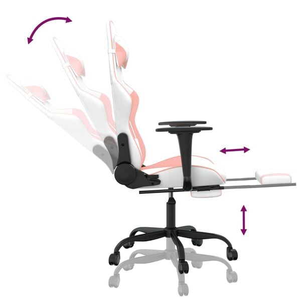 vidaXL Gaming Chair with Footrest White and Pink Faux Leather