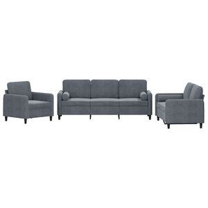 vidaXL 3 Piece Sofa Set with Pillows Dark Grey Velvet