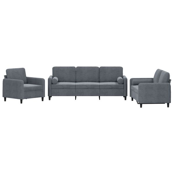 vidaXL 3 Piece Sofa Set with Pillows Dark Grey Velvet