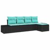 vidaXL Sofa Set with Cushion 5 pcs Black Poly Rattan