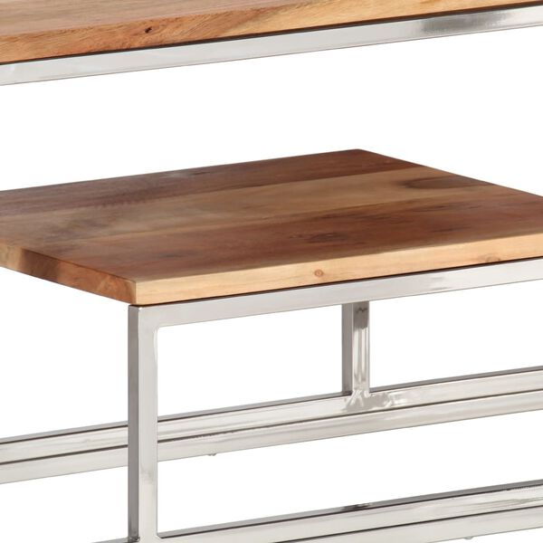 vidaXL Console Table Silver Stainless Steel and Solid Acacia Wood