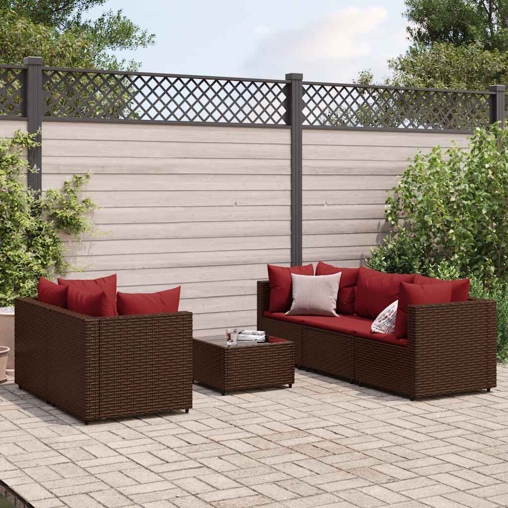 vidaXL 6 Piece Garden Lounge Set with Cushions Brown Poly Rattan