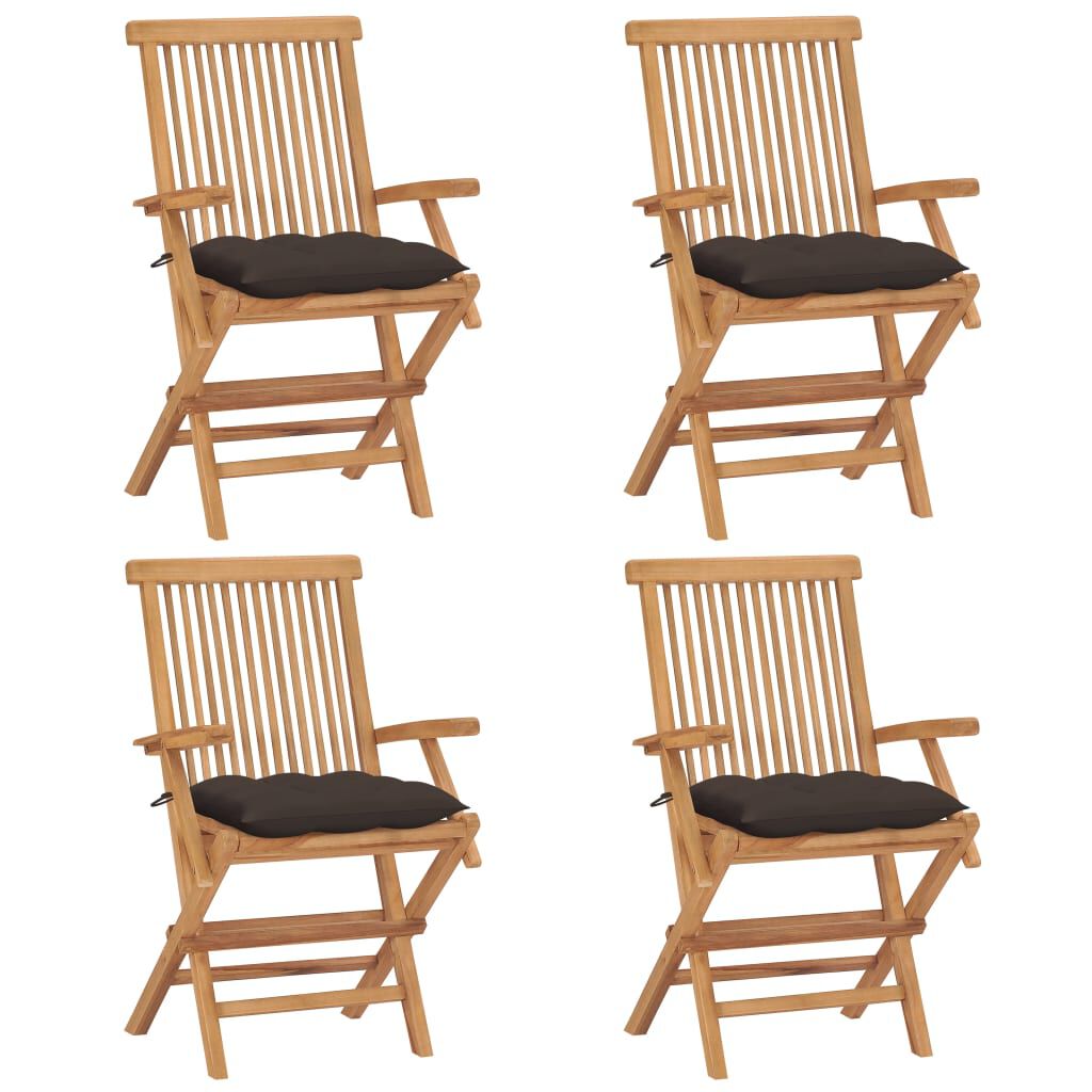 vidaXL Garden Chairs with Taupe Cushions 4 pcs Solid Teak Wood