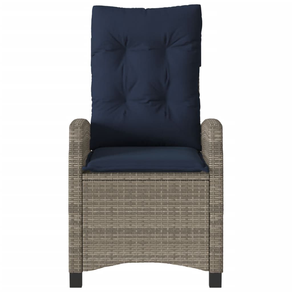 vidaXL Reclining Garden Chair with Cushions Grey Poly Rattan