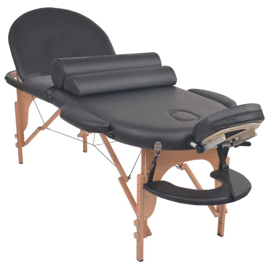 vidaXL Folding Massage Table 4 cm Thick with 2 Bolsters Oval Black