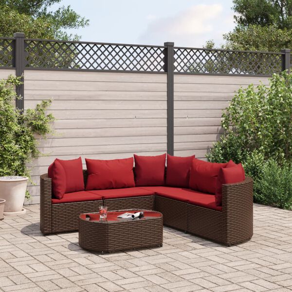 vidaXL 6 Piece Garden Sofa Set with Cushions Brown Poly Rattan