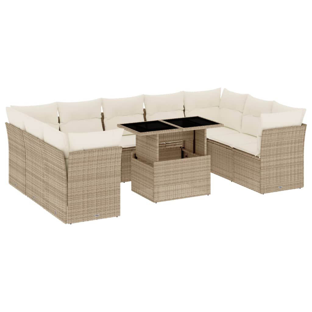 vidaXL 10 Piece Garden Sofa Set with Cushions Beige Poly Rattan