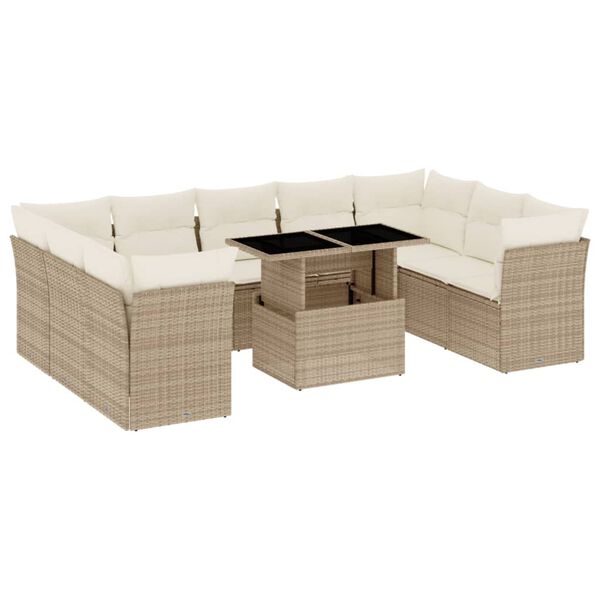 vidaXL 10 Piece Garden Sofa Set with Cushions Beige Poly Rattan