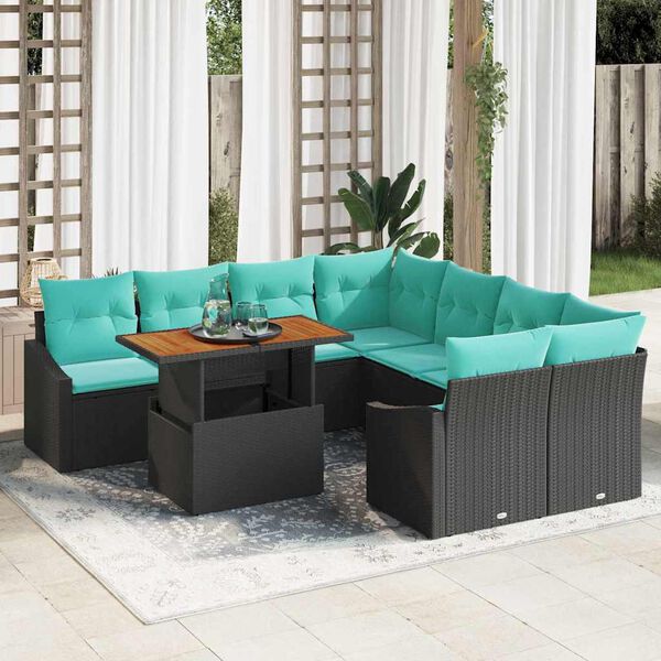 vidaXL Garden Dining Set with Cushion 9 pcs Black and Teal