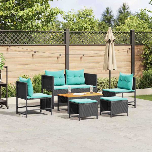 vidaXL Garden Sofa Set 6 pcs Black and turquoise Poly Rattan