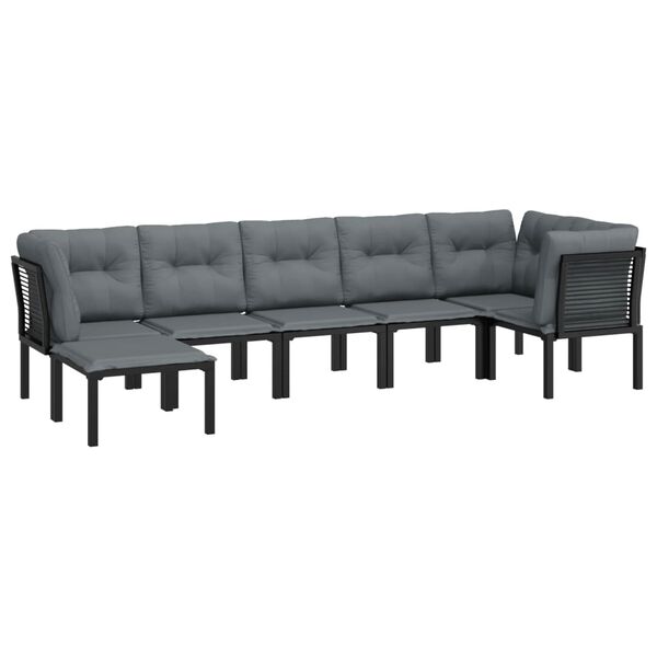 vidaXL 7 Piece Garden Lounge Set Black and Grey Poly Rattan