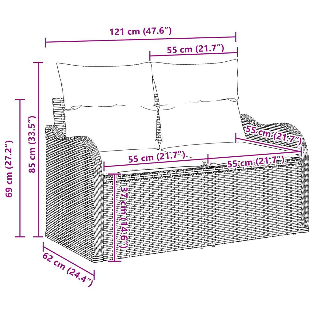 vidaXL 6 Piece Garden Sofa Set with Cushions Grey Poly Rattan