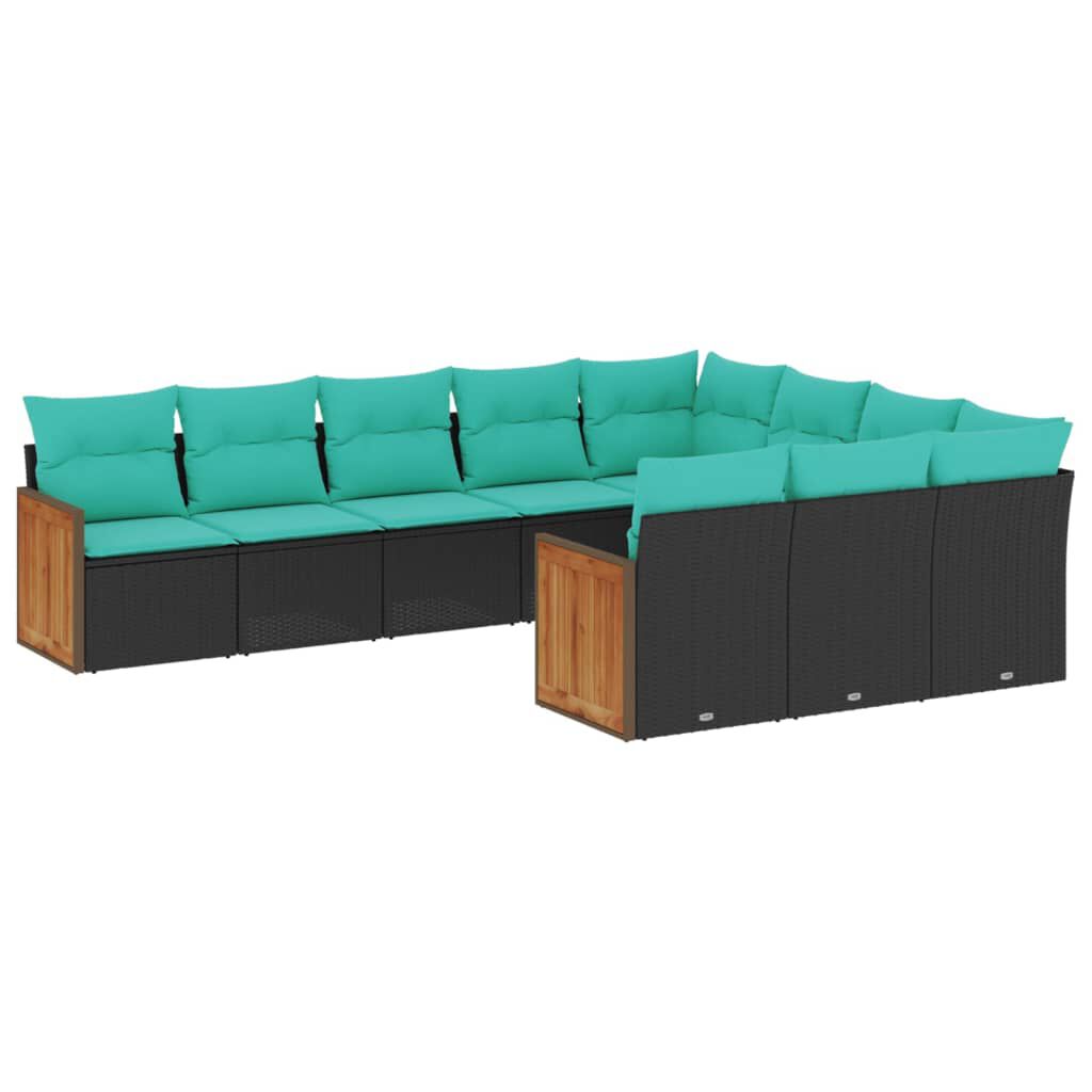vidaXL 10 Piece Garden Sofa Set with Cushions Black Poly Rattan