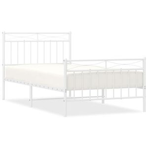 vidaXL Metal Bed Frame without Mattress with Footboard White 100x190cm