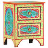 vidaXL Hand Painted bedside Cabinet 40x30x50 cm Solid Mango Wood
