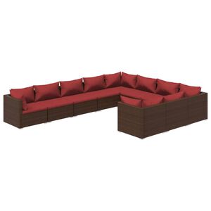 vidaXL 10 Piece Garden Lounge Set with Cushions Poly Rattan Brown