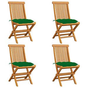 vidaXL Garden Chairs with Green Cushions 4 pcs Solid Teak Wood
