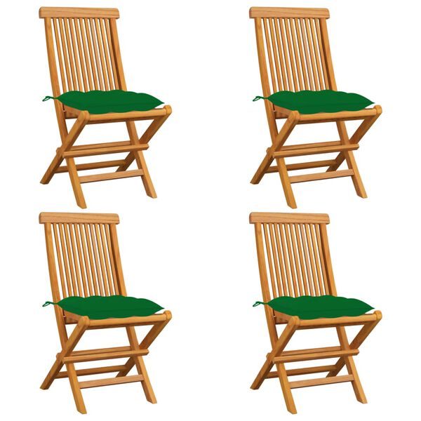 vidaXL Garden Chairs with Green Cushions 4 pcs Solid Teak Wood