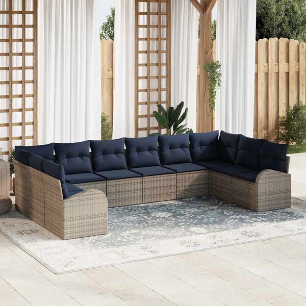 vidaXL Sofa Set 10 pcs Grey Poly Rattan