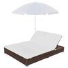 vidaXL Outdoor Lounge Bed with Umbrella Poly Rattan Brown