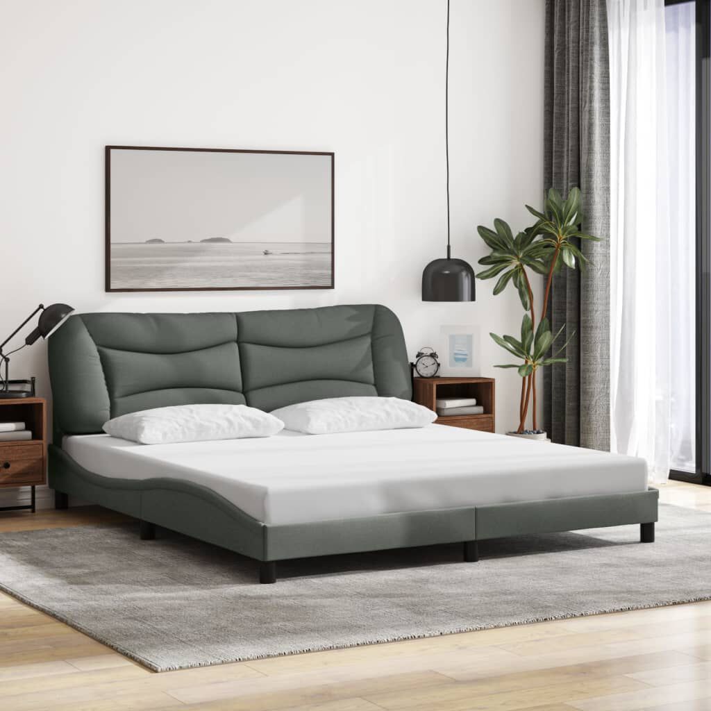 vidaXL Bed Frame with LED without Mattress Dark Grey 193x203 cm Fabric