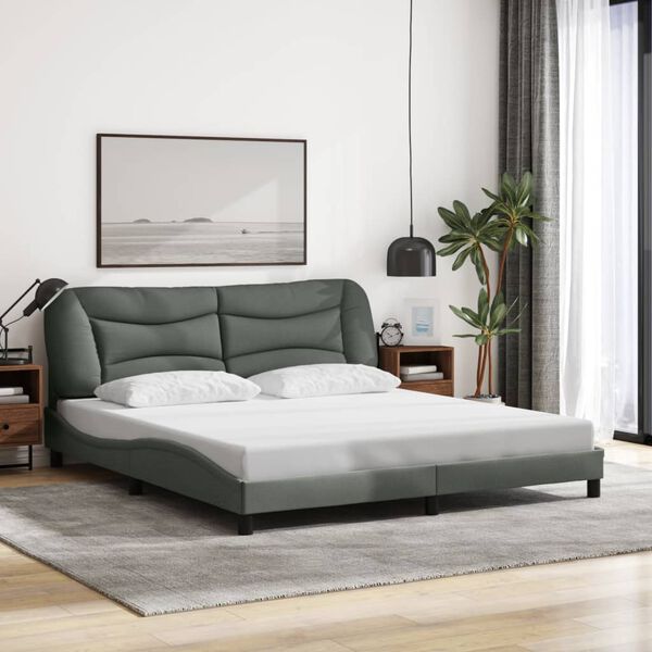 vidaXL Bed Frame with LED without Mattress "Hvar" Dark Grey 193x203 cm Fabric