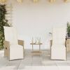 vidaXL 3 Piece Bistro Set with Cushions Beige Poly Rattan