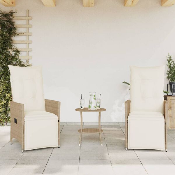 vidaXL 3 Piece Bistro Set with Cushions Beige Poly Rattan