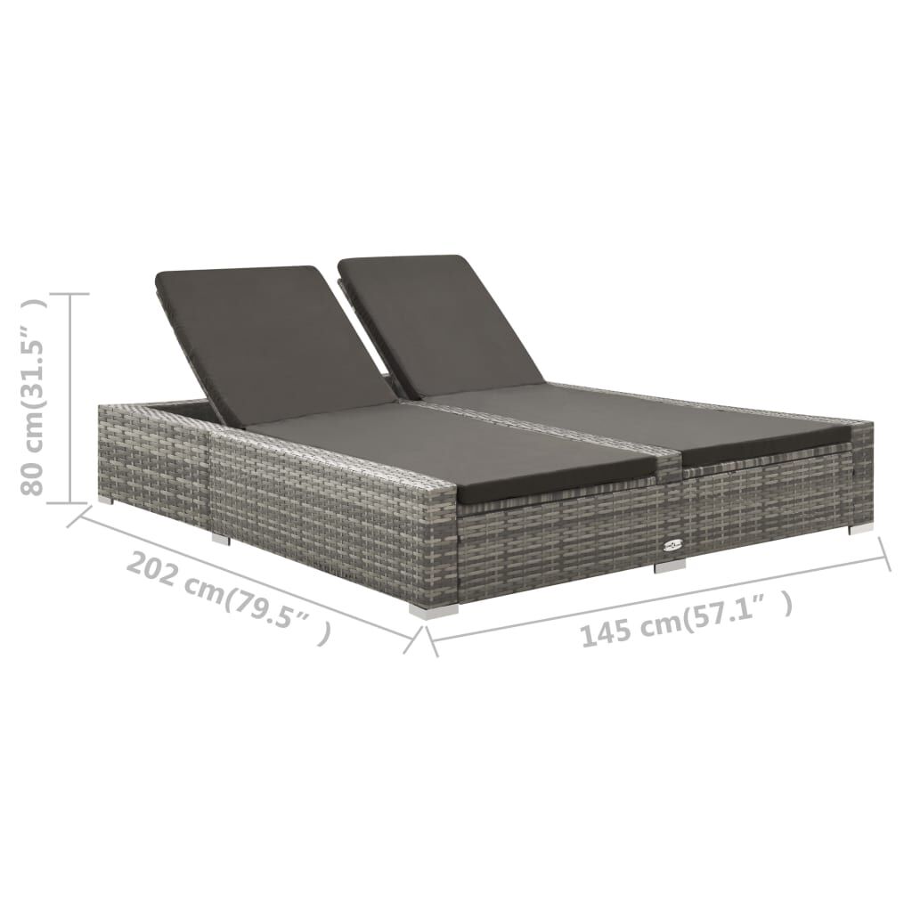 vidaXL Double Sun Lounger Poly Rattan Grey