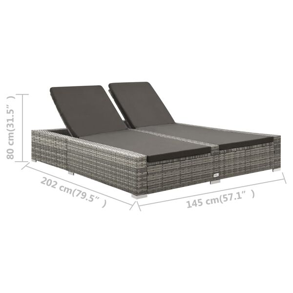 vidaXL Double Sun Lounger Poly Rattan Grey