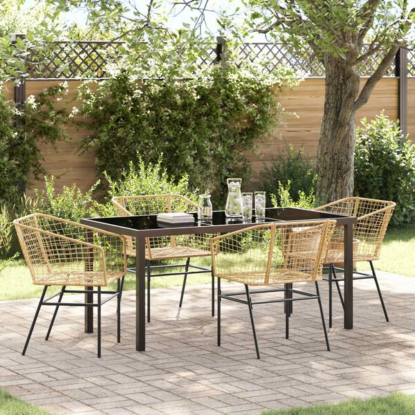 vidaXL Garden Dining Set 5 pcs Brown Poly Rattan
