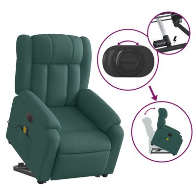 vidaXL Electric Stand up Massage Recliner Chair Dark Green Fabric