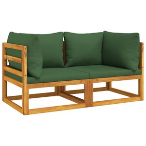 vidaXL Sectional Corner Sofas 2 pcs with Green Cushions Solid Wood Acacia