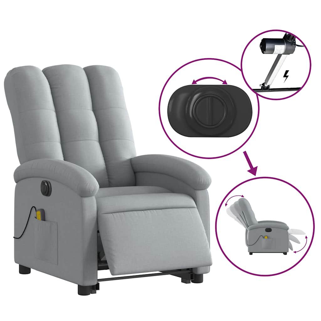 vidaXL Electric Stand up Massage Recliner Chair Light Grey Fabric