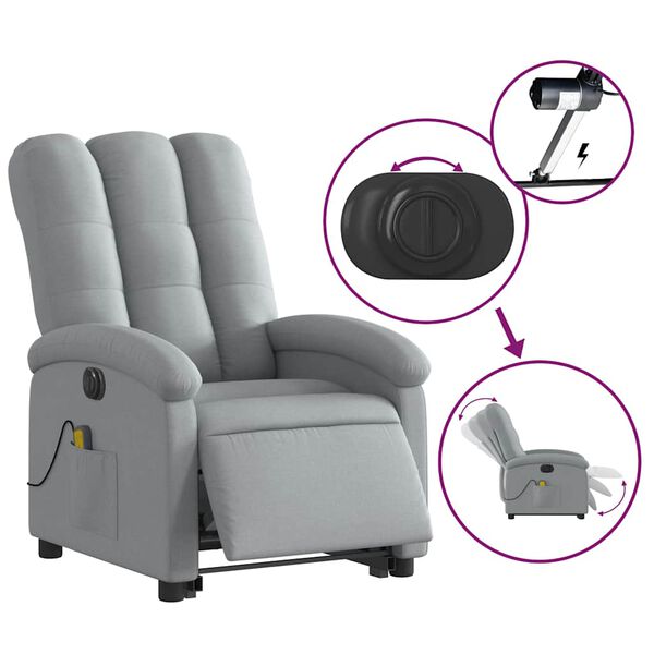 vidaXL Electric Stand up Massage Recliner Chair Light Grey Fabric