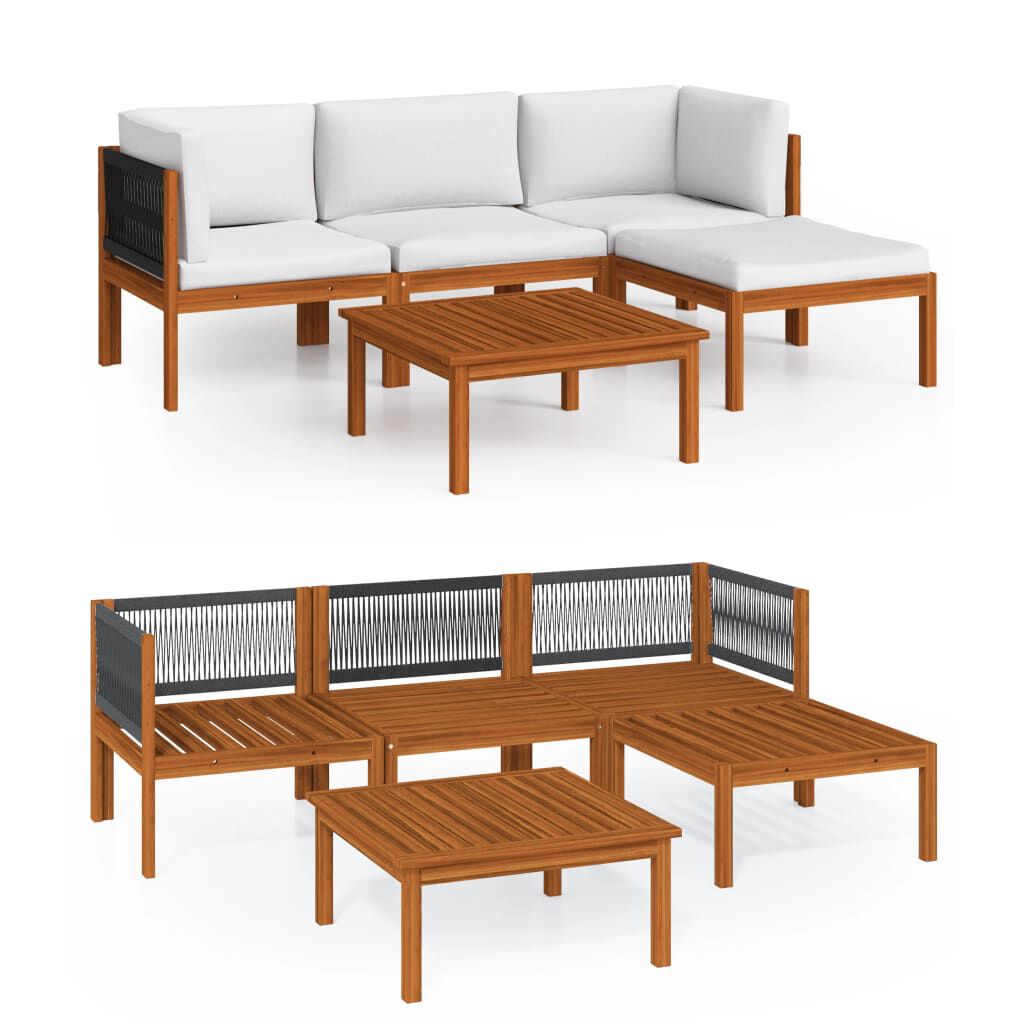vidaXL 5 Piece Garden Lounge Set with Cushions Cream Solid Acacia Wood