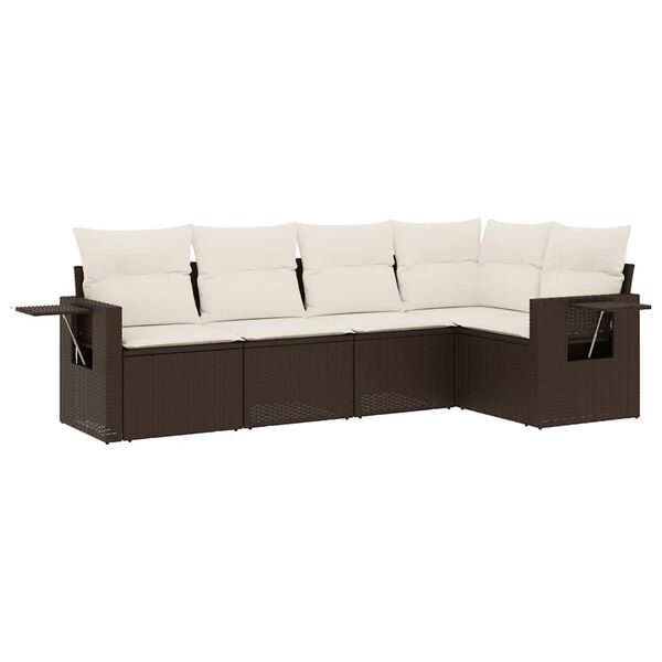 vidaXL 5 Piece Garden Sofa Set with Cushions Brown Poly Rattan