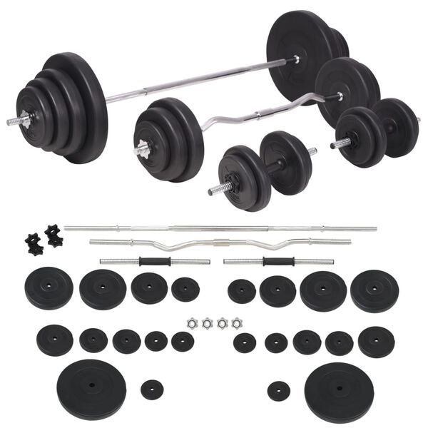 vidaXL Workout Bench with Weight Rack, Barbell and Dumbbell Set 120 kg
