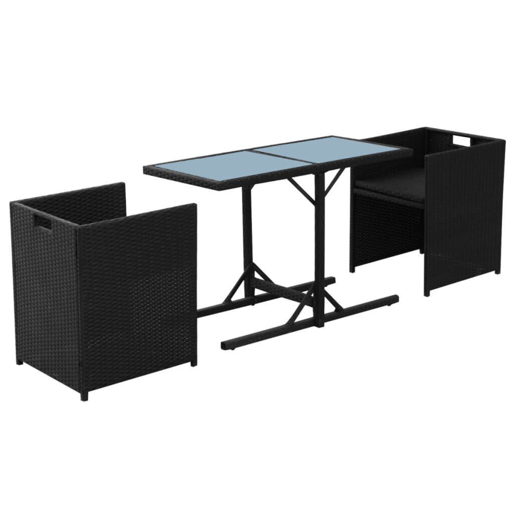 vidaXL 3 Piece Bistro Set with Cushions Poly Rattan Black